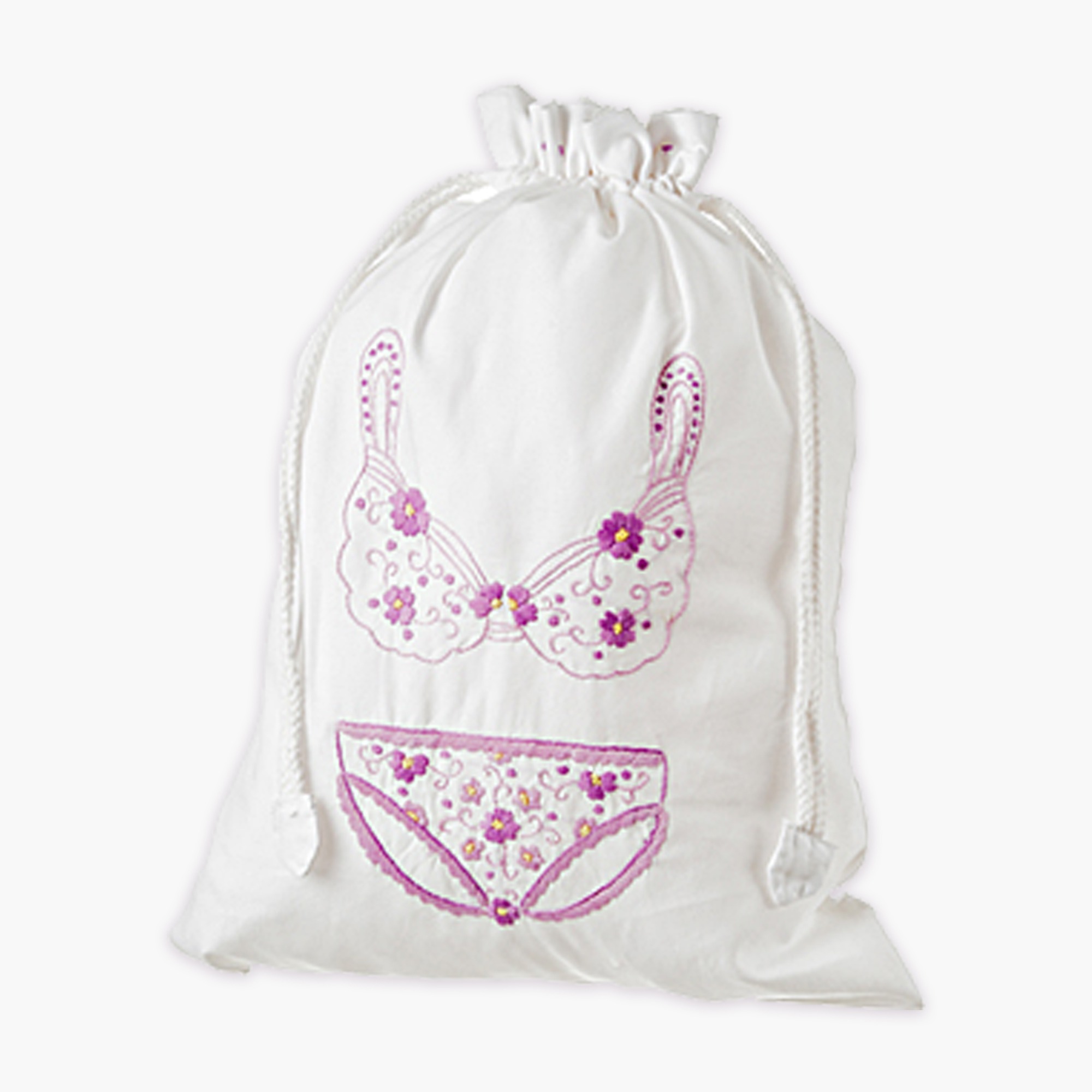 White Cotton Lingerie Drawstring Bag For Sale